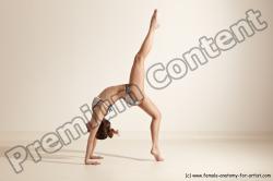 Swimsuit Gymnastic poses Woman White Moving poses Slim long brown Dynamic poses Academic